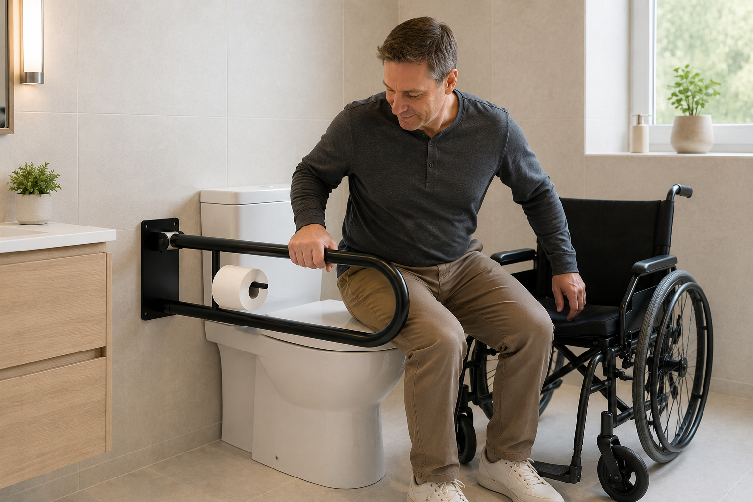 მოძრავი მოაჯირი/GRAB BAR WITH PAPER HOLDER 73x23x11 cm - BLACK